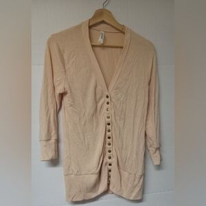 Zenana Outfitters Cream Cardigan Sweater with V-neck Three-quarter Sleeve